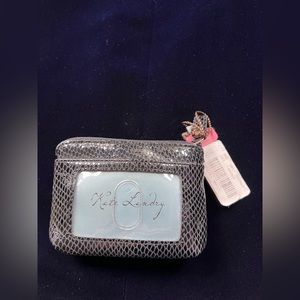 NWT Kate Landry Black Reptile-look Patent Leather Trifold Women's Wallet Top Zip